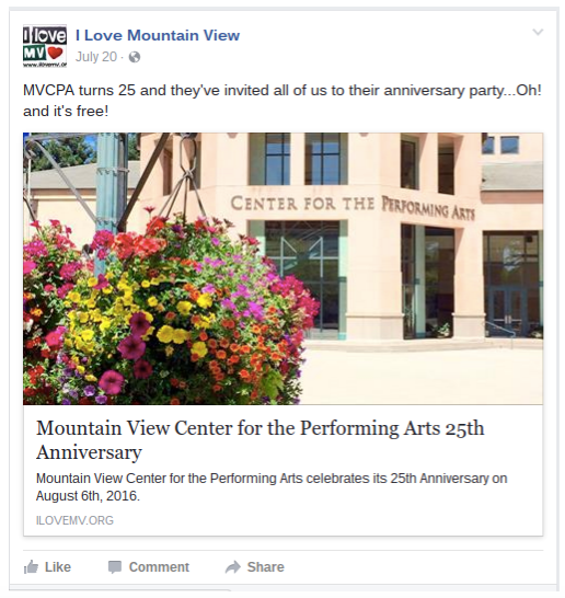 Digital marketing to promote center for performing arts in Mountain View, CA