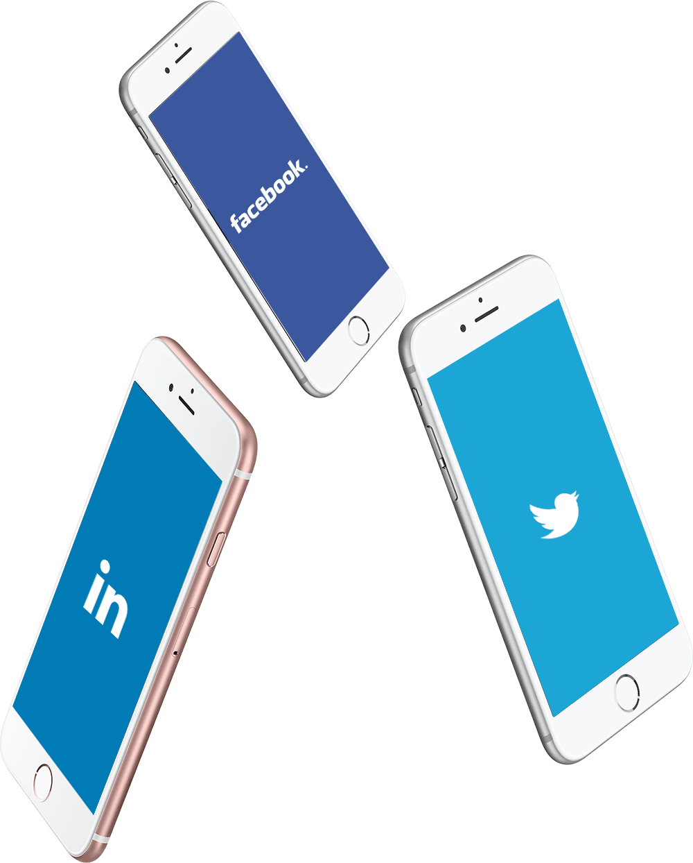 Twitter, Facebook and LinkedIn social media platforms on mobile phones