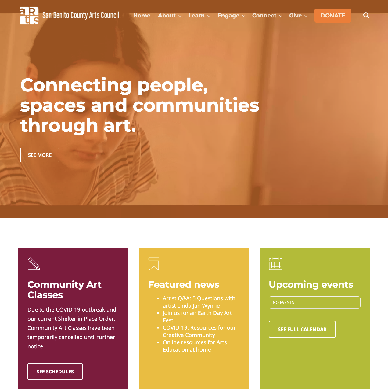 San Benito County Arts Council website home page design