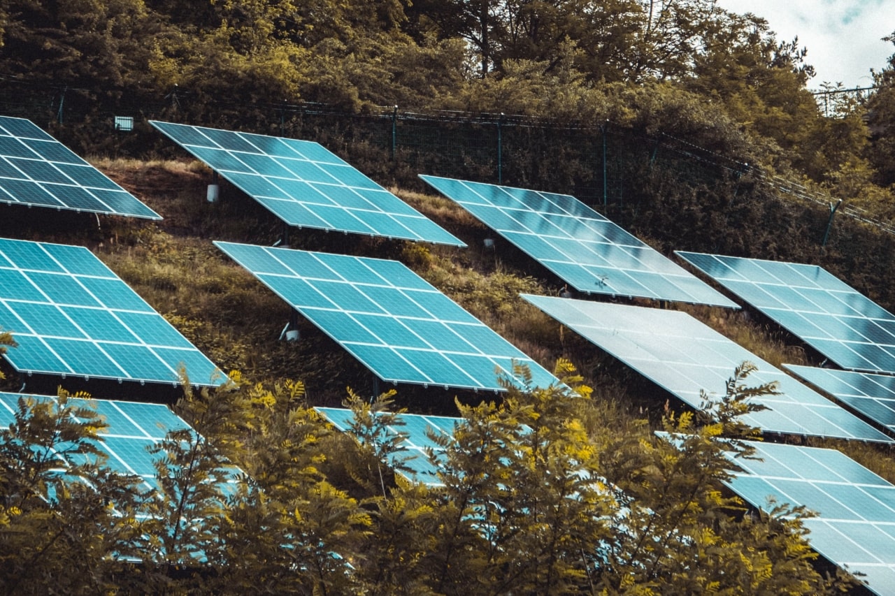 Solar panels located on a hill in Palo Alto, California.